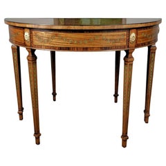 Table console demi-lune de style géorgien anglais avec marqueterie fine