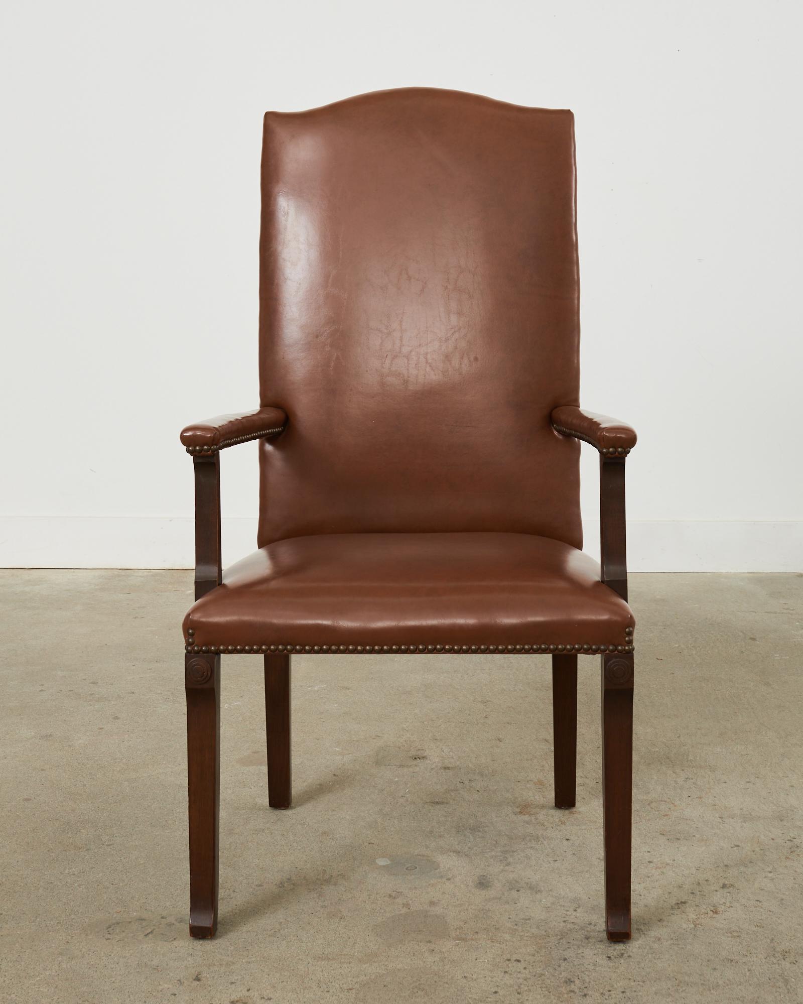 American English Georgian Style Faux Leather Naugahyde Hall Chair For Sale