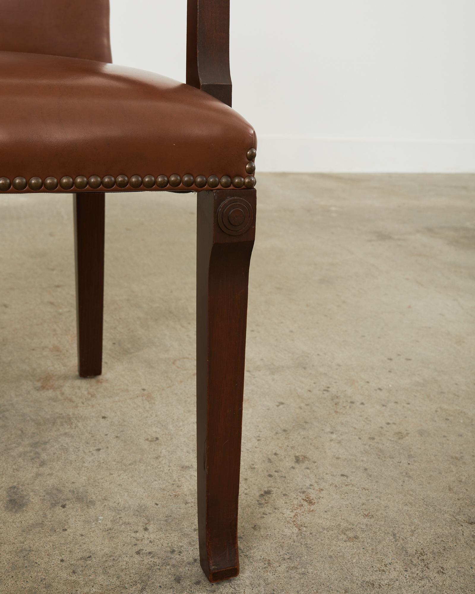 20th Century English Georgian Style Faux Leather Naugahyde Hall Chair For Sale