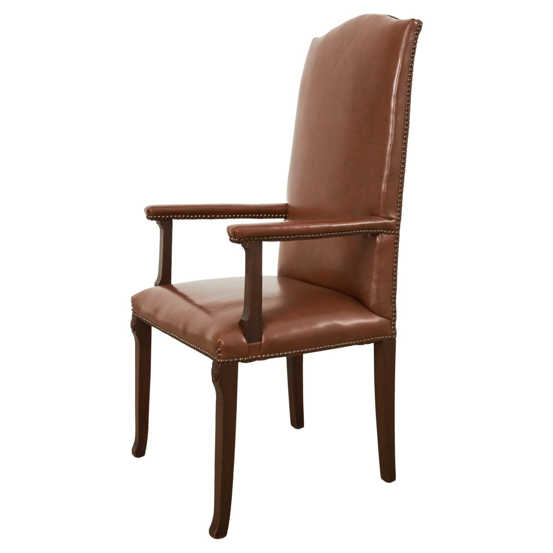 English Georgian Style Faux Leather Naugahyde Hall Chair For Sale