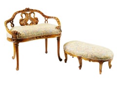 English Georgian Style Fruitwood Window Seat / Bench with Footrest / Stool