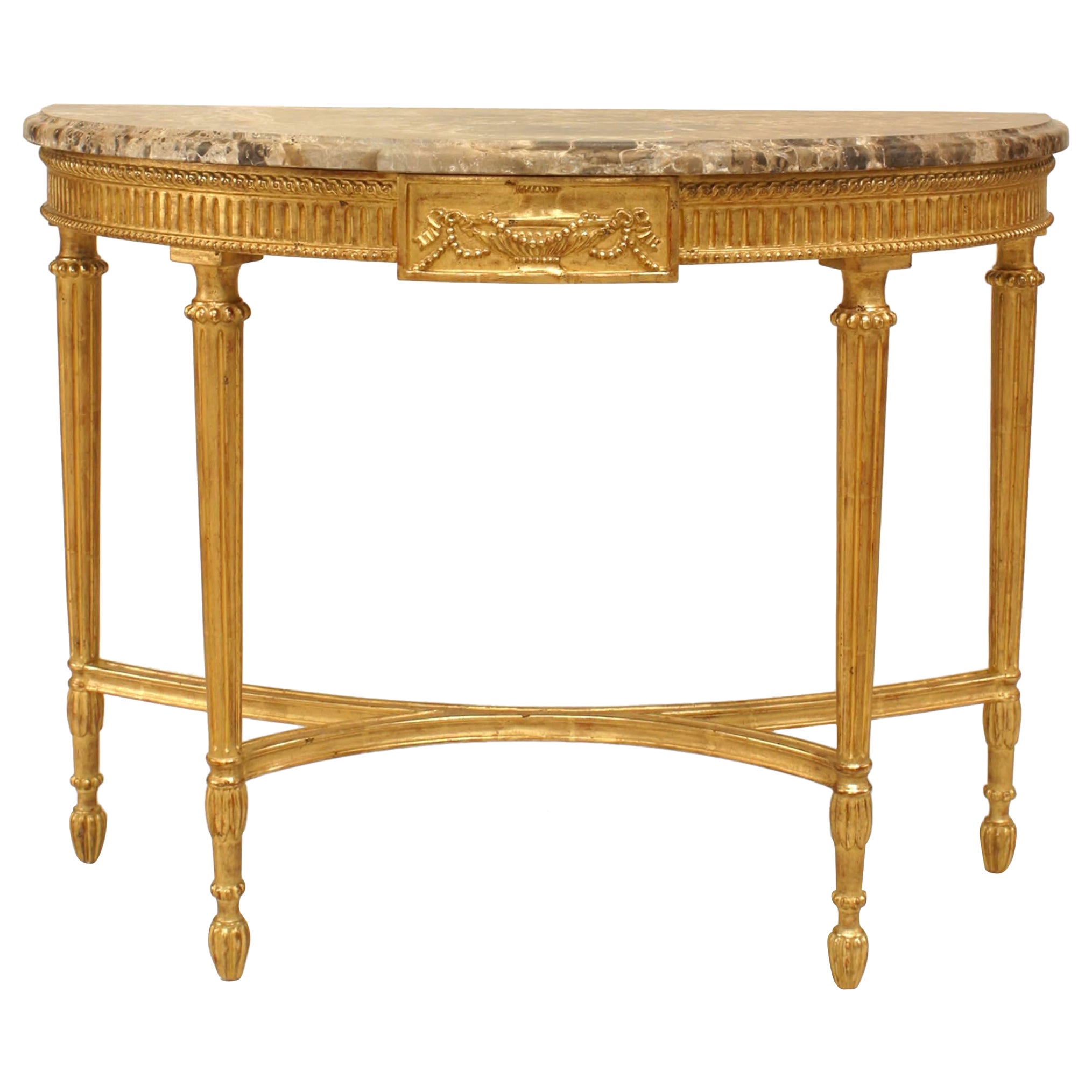 Mesa consola con medallón dorado de estilo georgiano inglés en venta