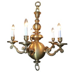 English Georgian Style Heavy Brass 5 Arm Electric Chandelier
