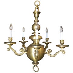 English Georgian Style Heavy Brass 5 Arm Electric Chandelier