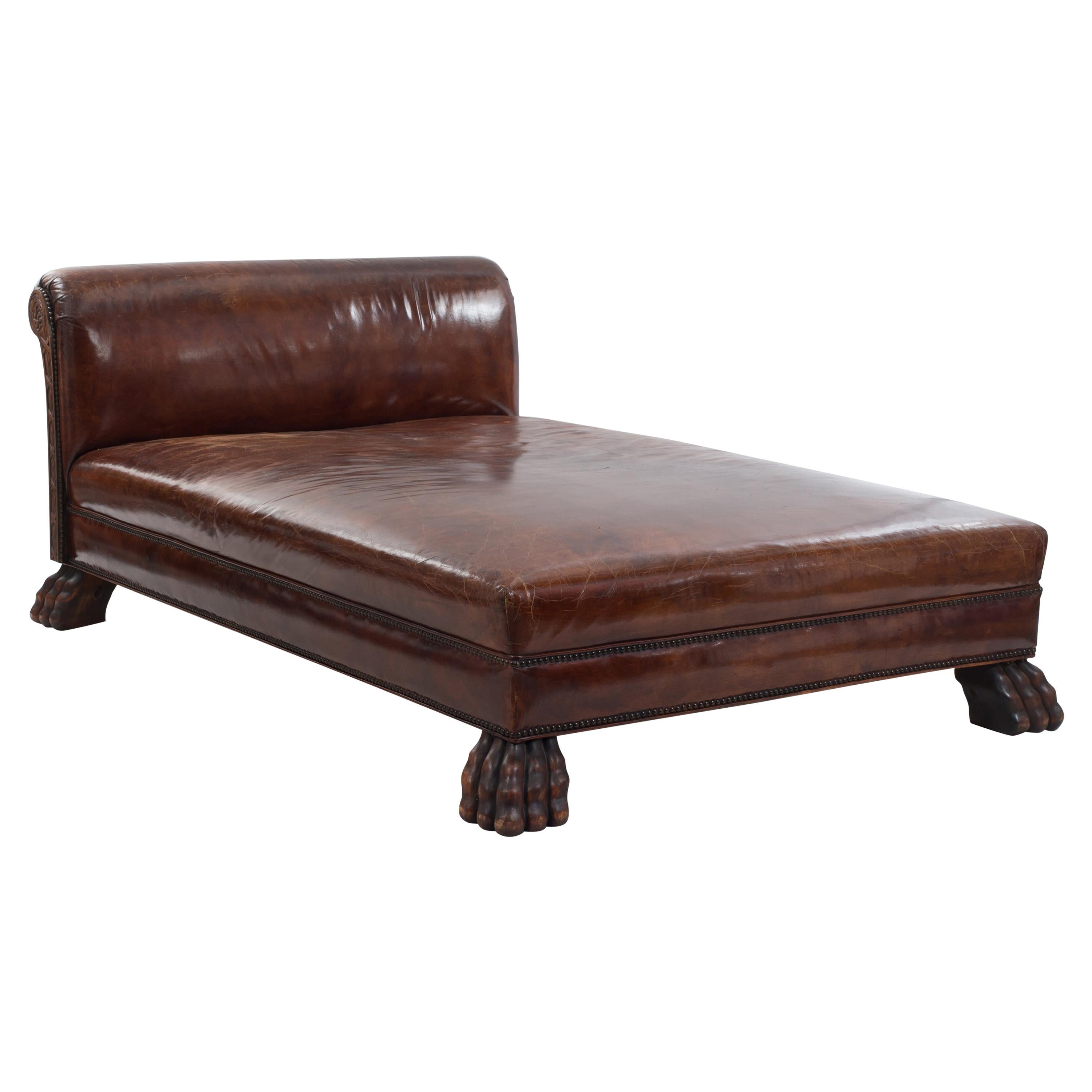 English Georgian Style Large Leather Chaise Lounge For Sale At 1stdibs - English Georgian Style Large Leather Chaise Lounge For Sale At 1stdibs