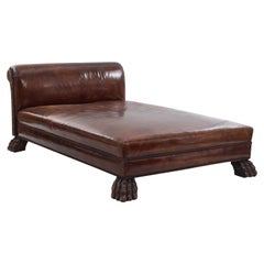 Antique English Georgian Style Large Leather Chaise Lounge