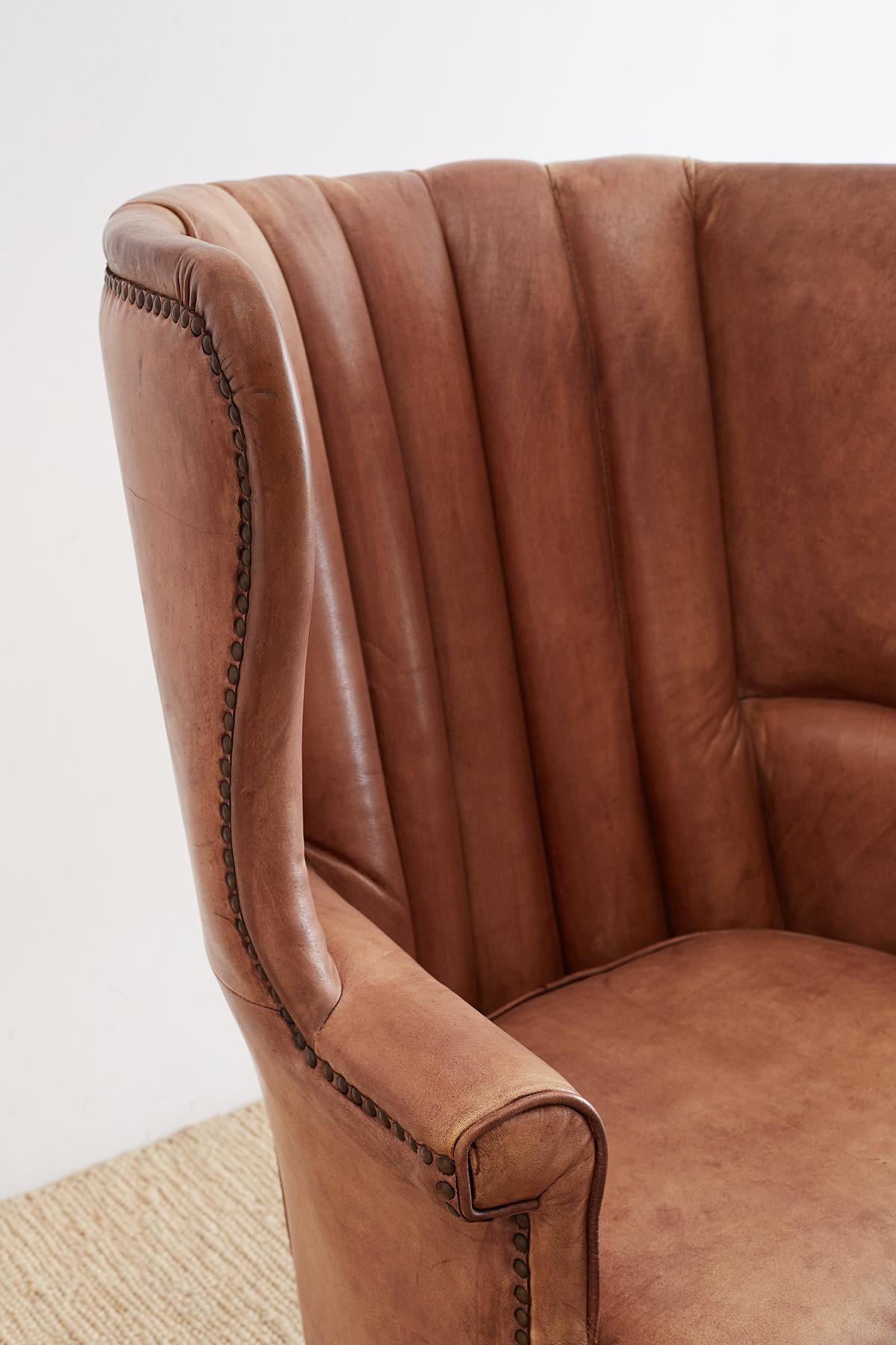 English Georgian Style Leather Wingback Porters Chair 8