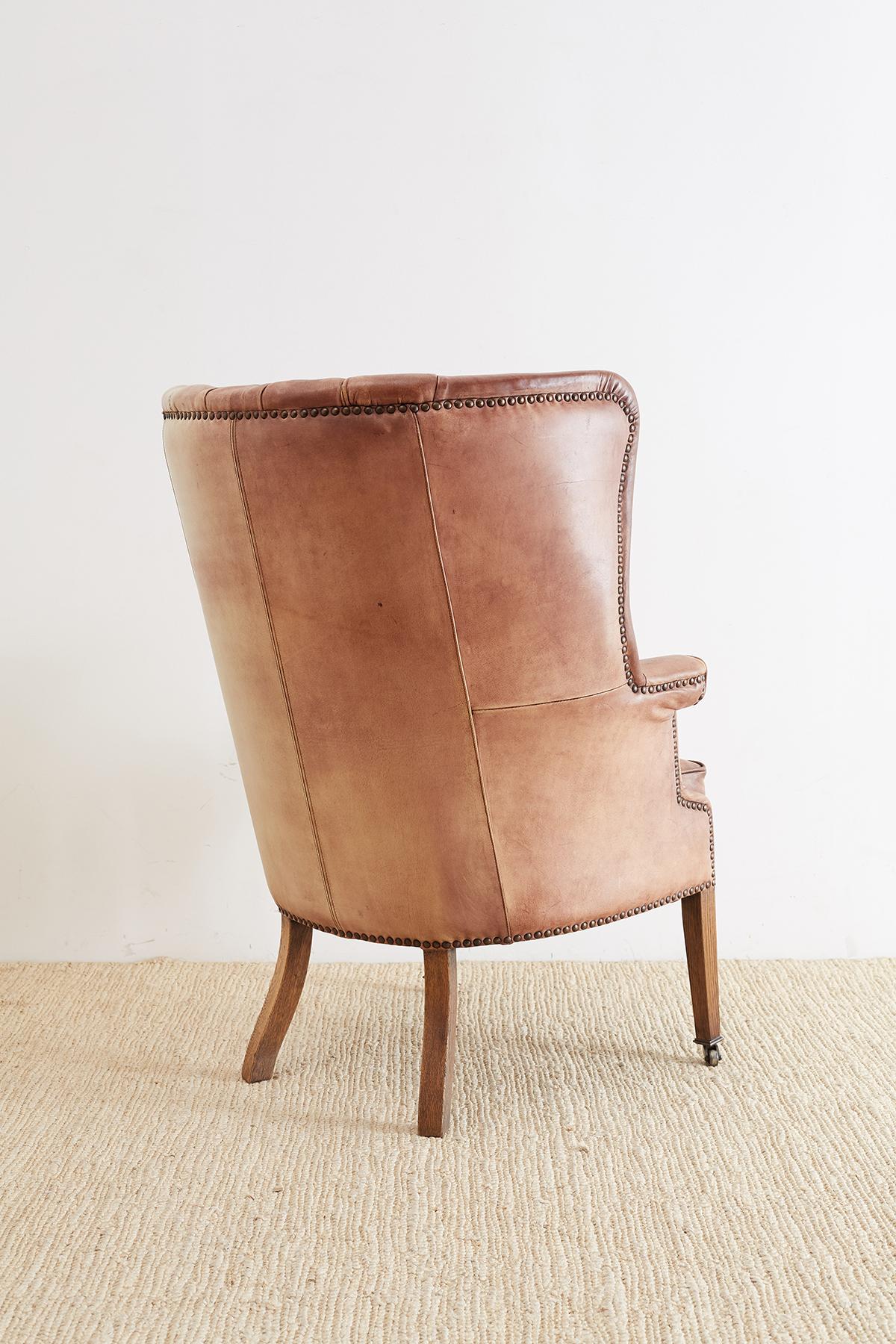 English Georgian Style Leather Wingback Porters Chair In Good Condition In Rio Vista, CA