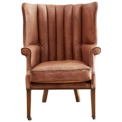 English Georgian Style Leather Wingback Porters Chair