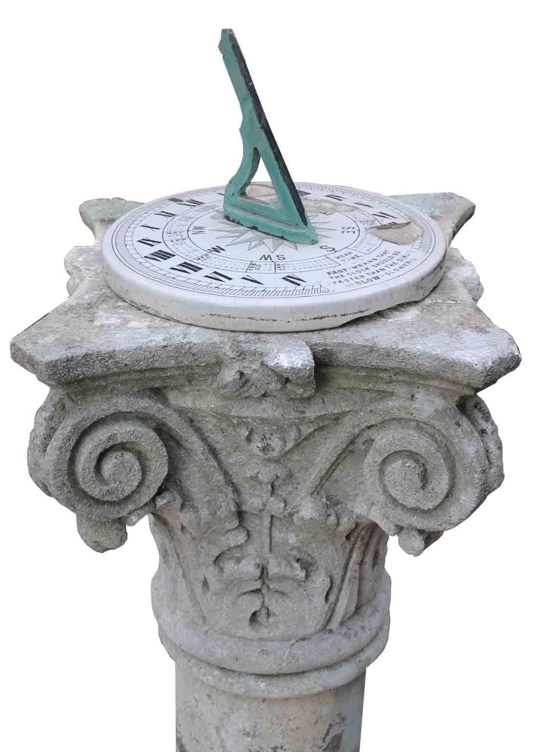 About

This beautiful English sundial is made from Limestone and features a Corinthian capital 

Condition report

There is an old repair to the column. The who item comes in four parts ( the sundial is not attached). Chips to the surface of
