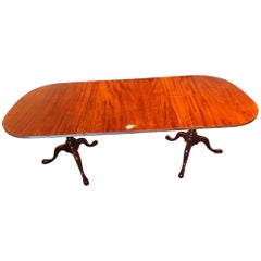 English Georgian Style Mahogany extending Twin Pillar Dining Table, Circa 1910