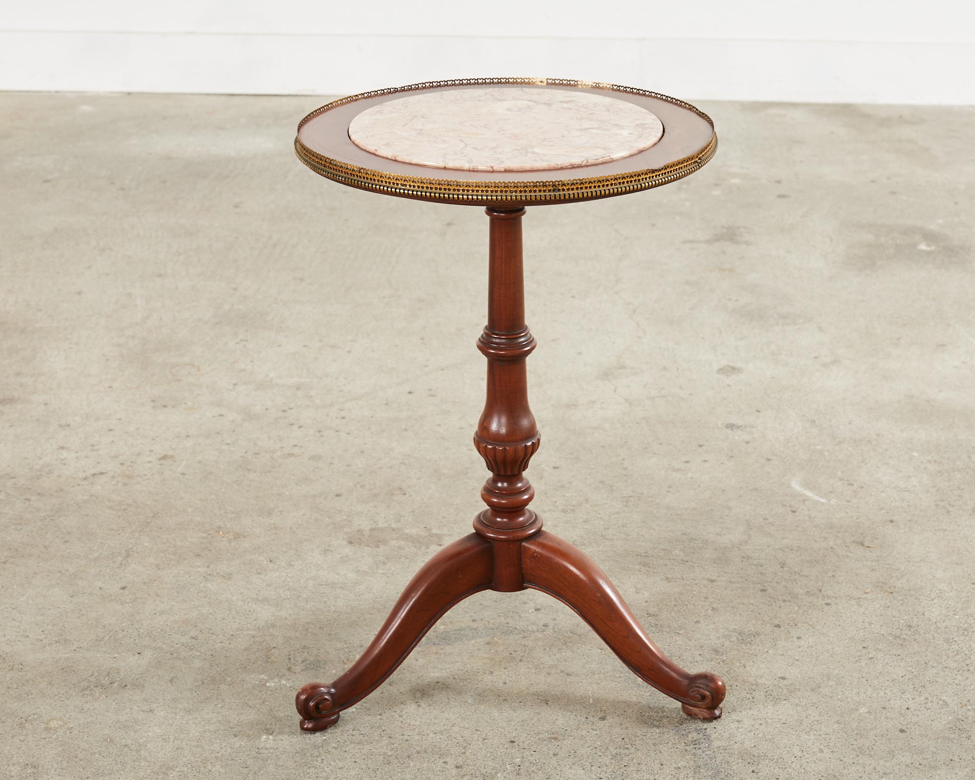 Hand-Crafted English Georgian Style Marble Top Mahogany Tripod Drinks Table For Sale