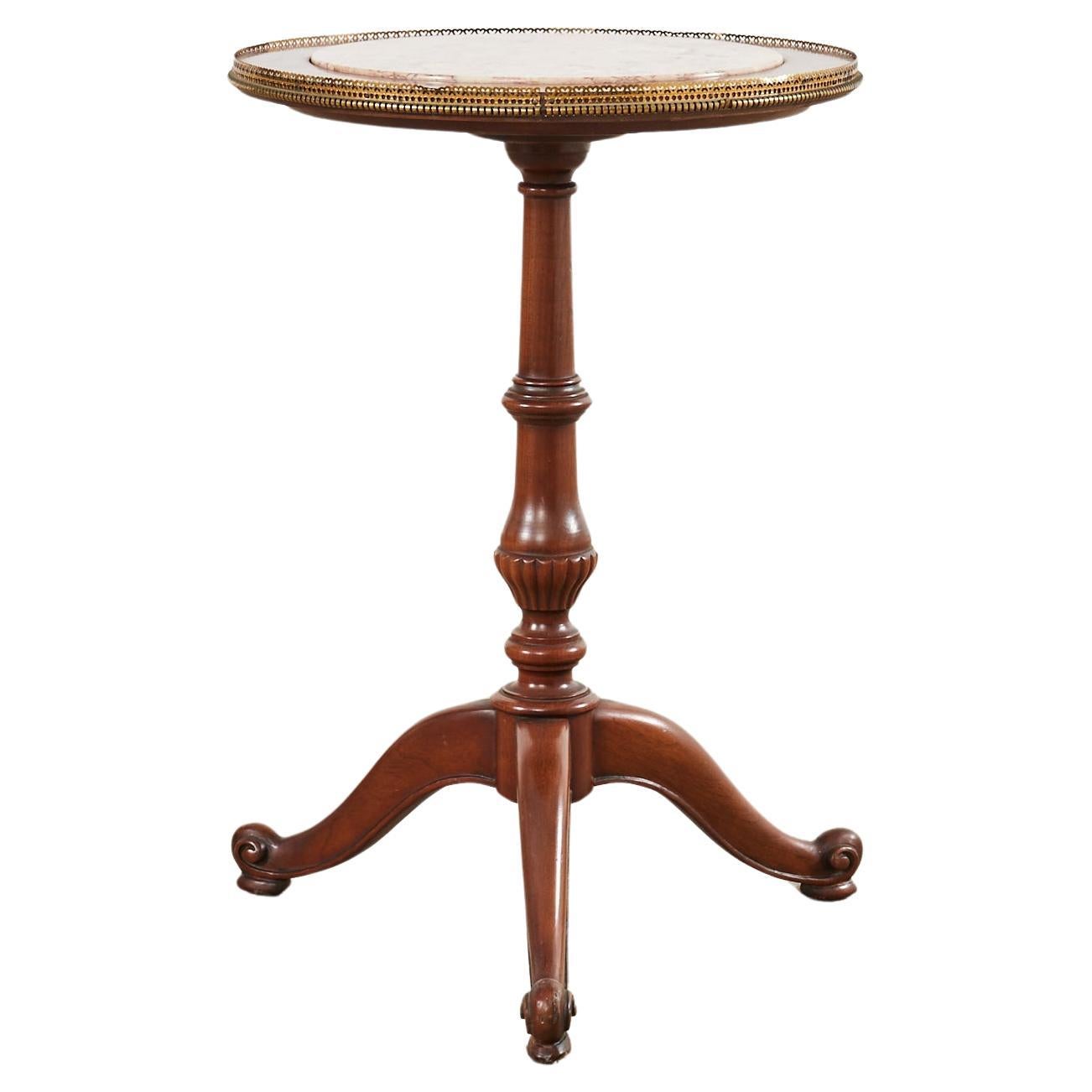 English Georgian Style Marble Top Mahogany Tripod Drinks Table For Sale