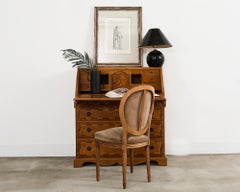 English Georgian Style Oak Marquetry Drop Front Secretary Desk