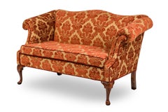 English Georgian Style Red and Gold Damask Loveseat