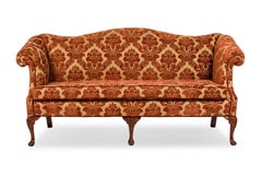 English Georgian Style Red and Gold Damask Sofa