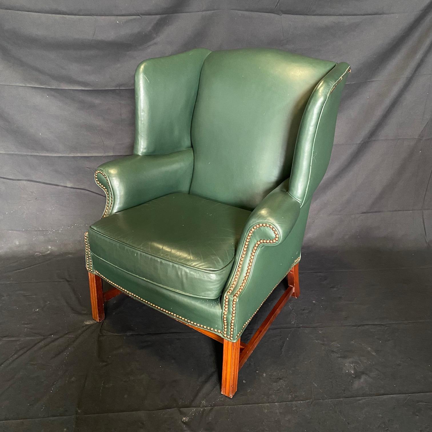 green leather wingback chair