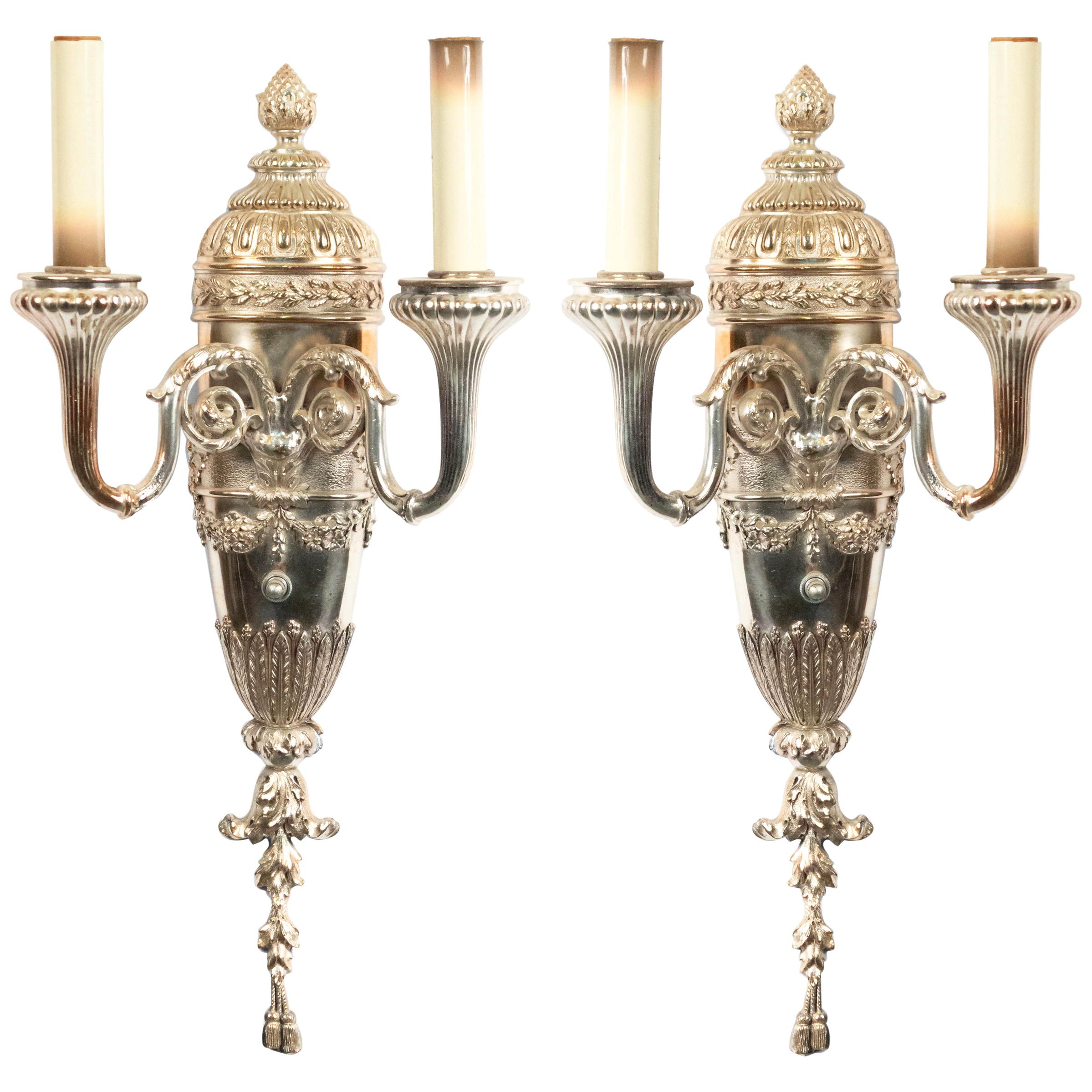 English Georgian Style Silver Plate Wall Sconces For Sale