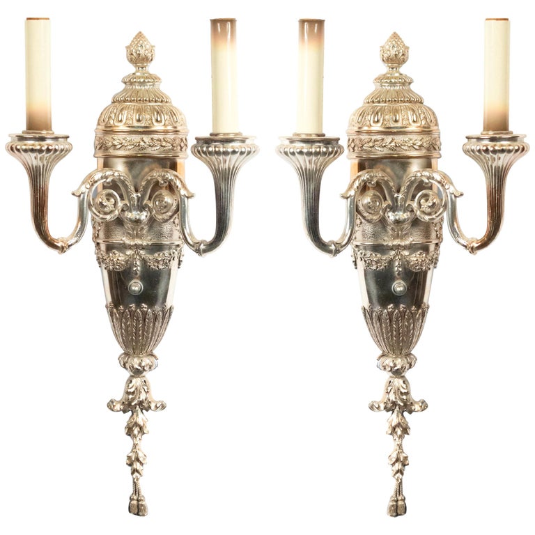 English Georgian Style Silver Plate Wall Sconces For Sale at 1stDibs
