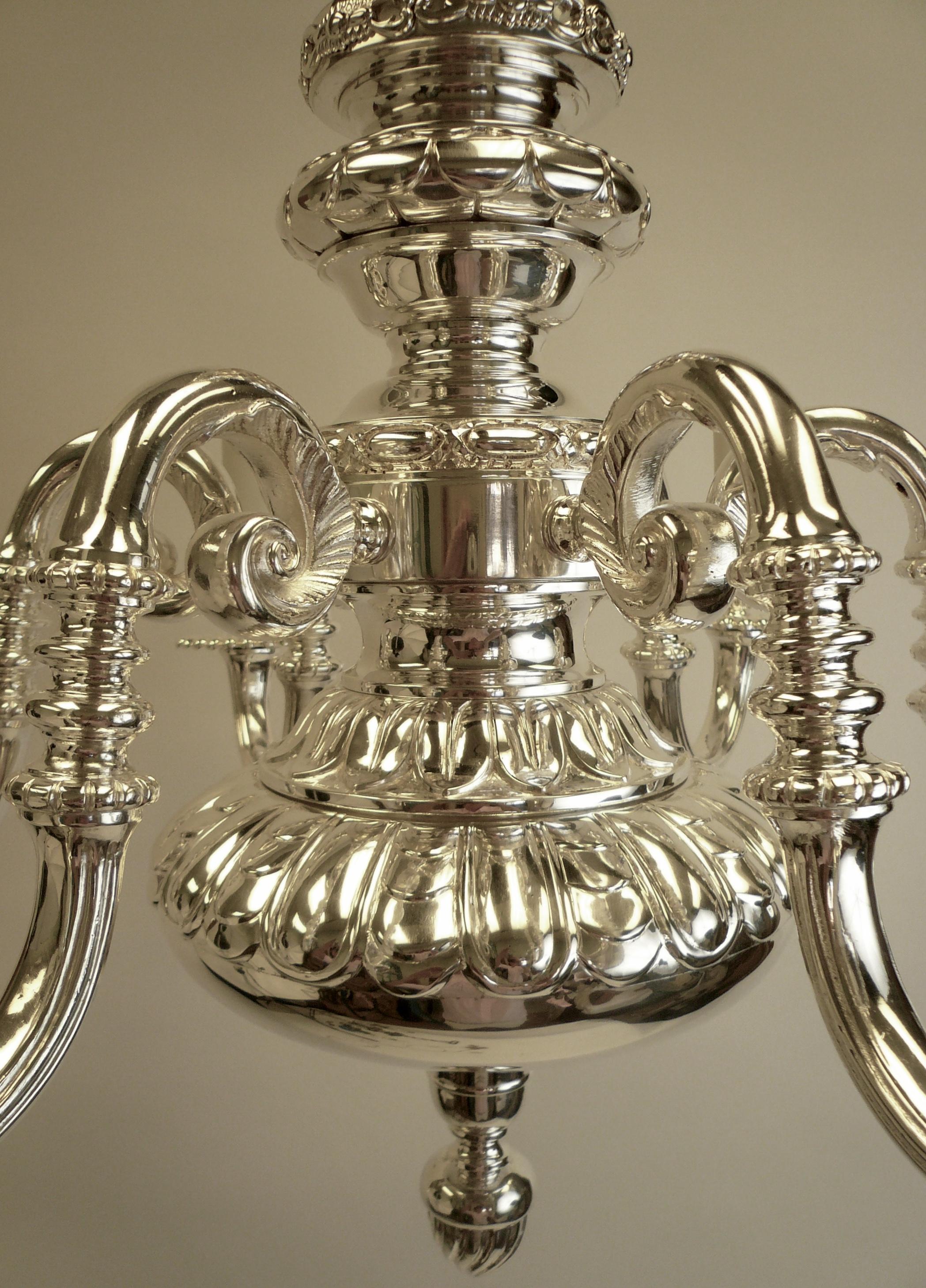 American English Georgian Style Silver Plated Bronze Chandelier by E. F. Caldwell