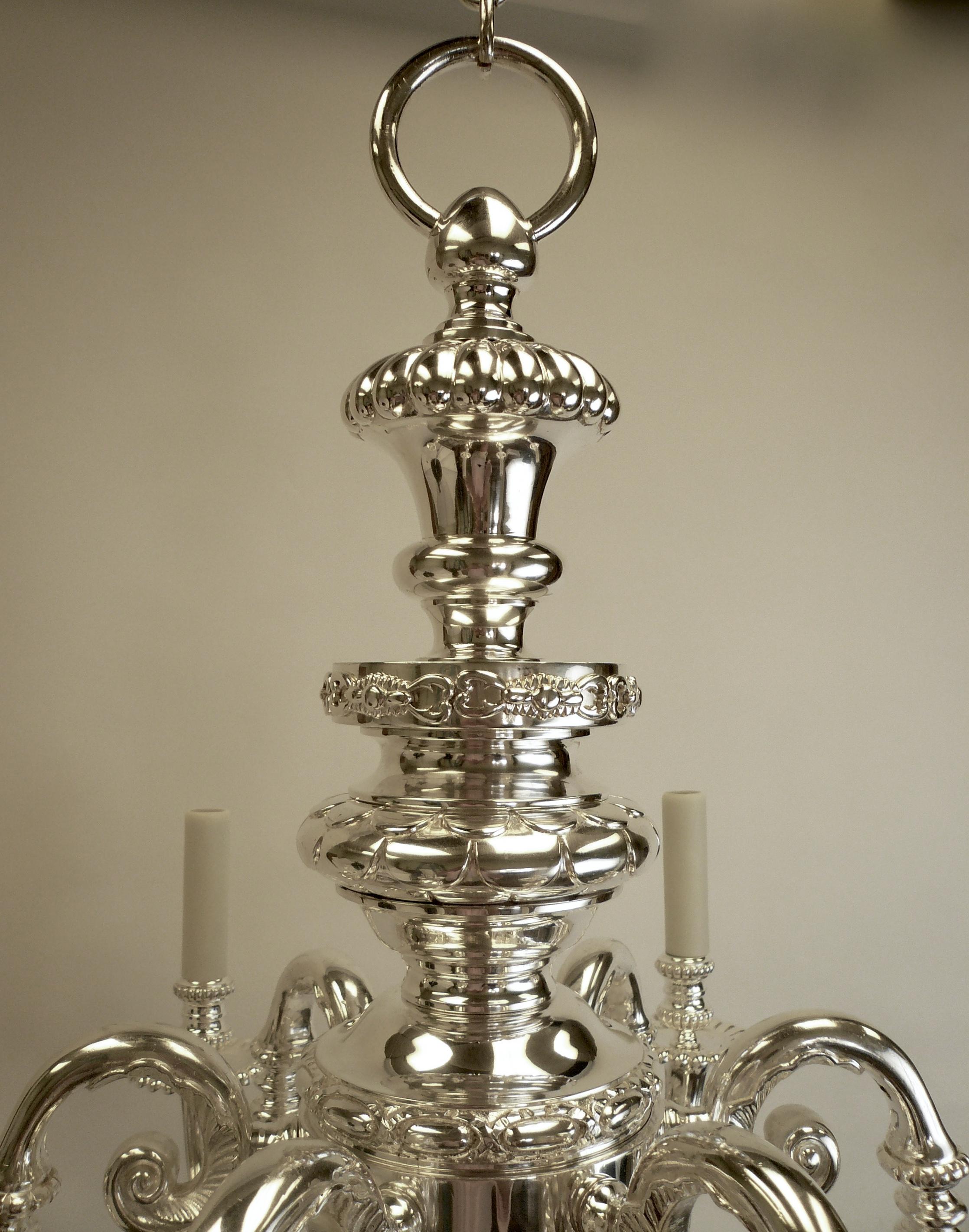 20th Century English Georgian Style Silver Plated Bronze Chandelier by E. F. Caldwell