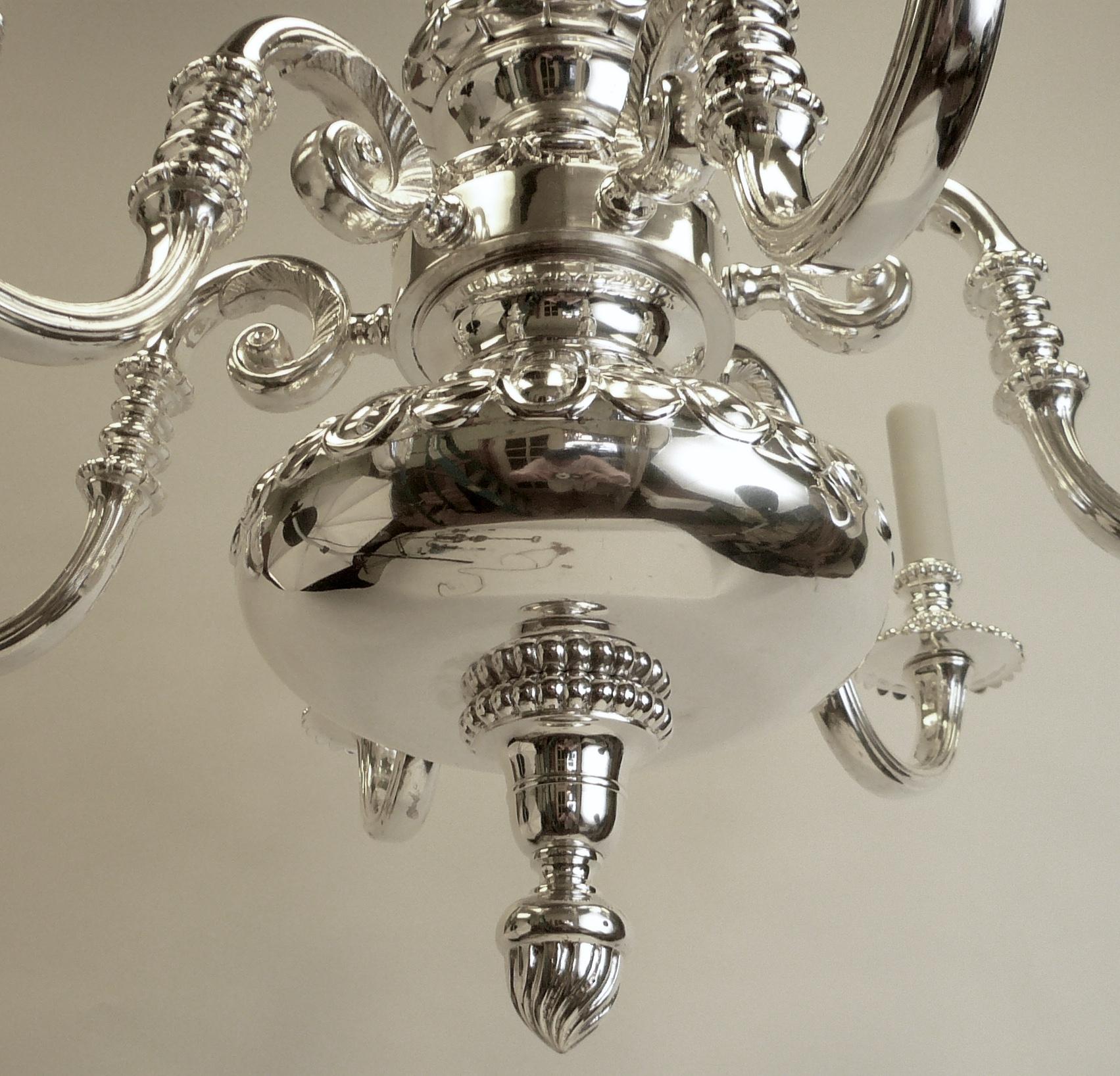 English Georgian Style Silver Plated Bronze Chandelier by E. F. Caldwell 3