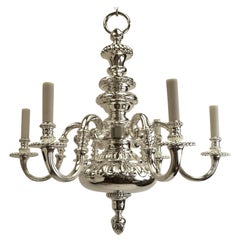 English Georgian Style Silver Plated Bronze Chandelier by E. F. Caldwell