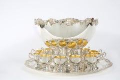 English Georgian Style Silver Plated / Copper 15 Piece Punch Bowl Service