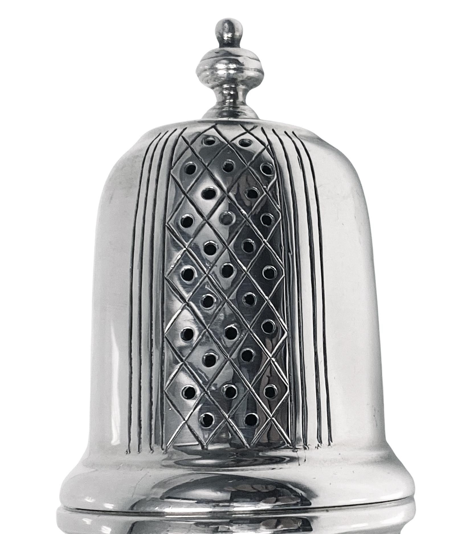 Sterling Silver English Georgian style Silver Sugar Caster Muffineer Wakely and Wheeler