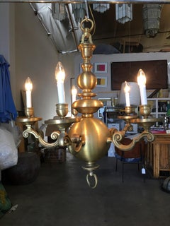 English Georgian Style Solid Brass 5-Arm Chandelier
