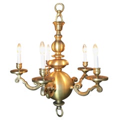 English Georgian Style Solid Brass 5-Arm Chandelier