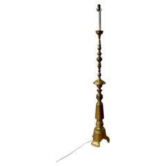 English Georgian Style Solid Brass Candlestick Floor Lamp, Colonial Revival