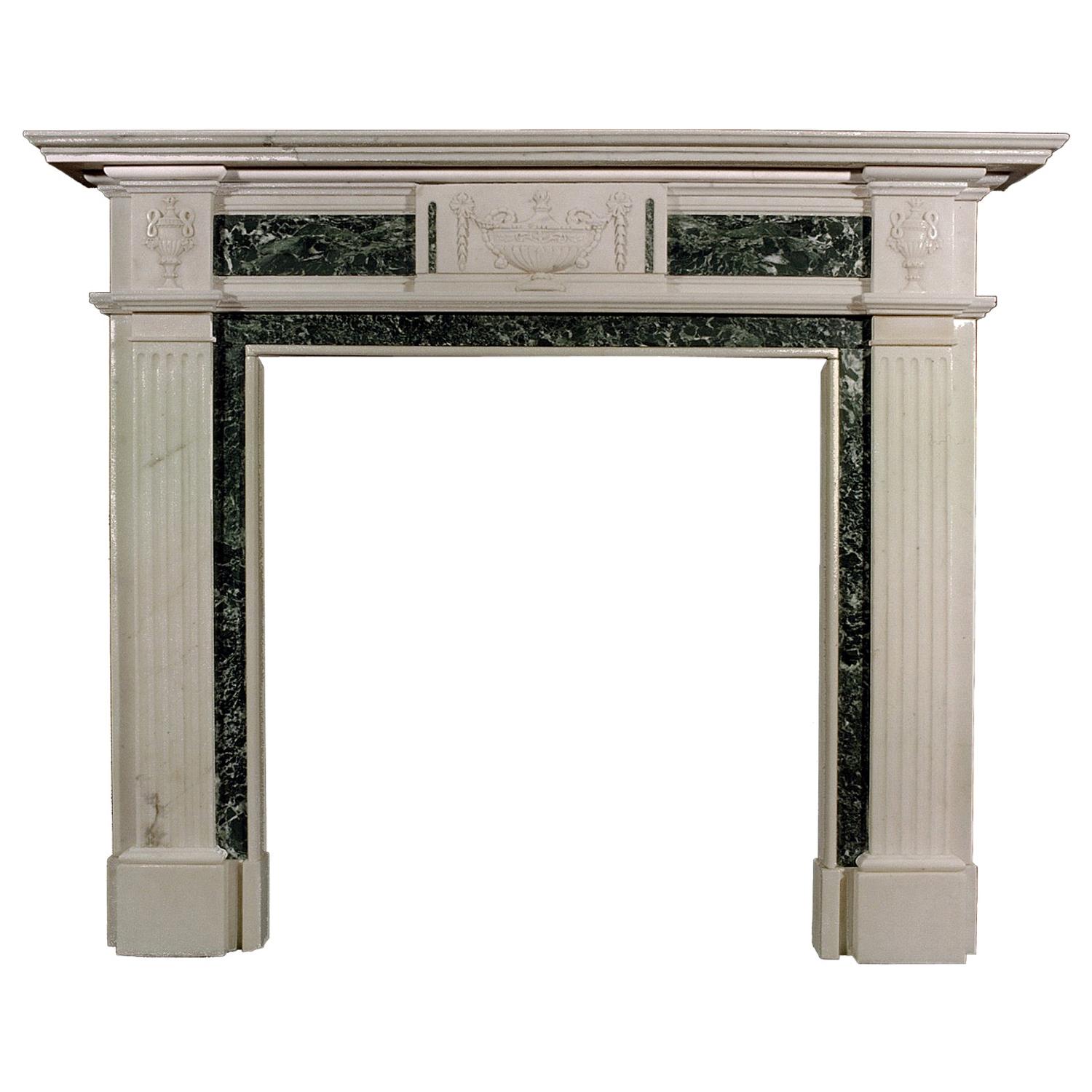 English Georgian Style Statuary & Tinos Green Antique Marble Fireplace For Sale