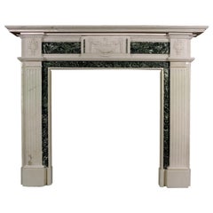 English Georgian Style Statuary & Tinos Green Antique Marble Fireplace