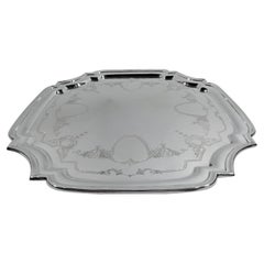 English Georgian-Style Sterling Silver Cartouche Tray