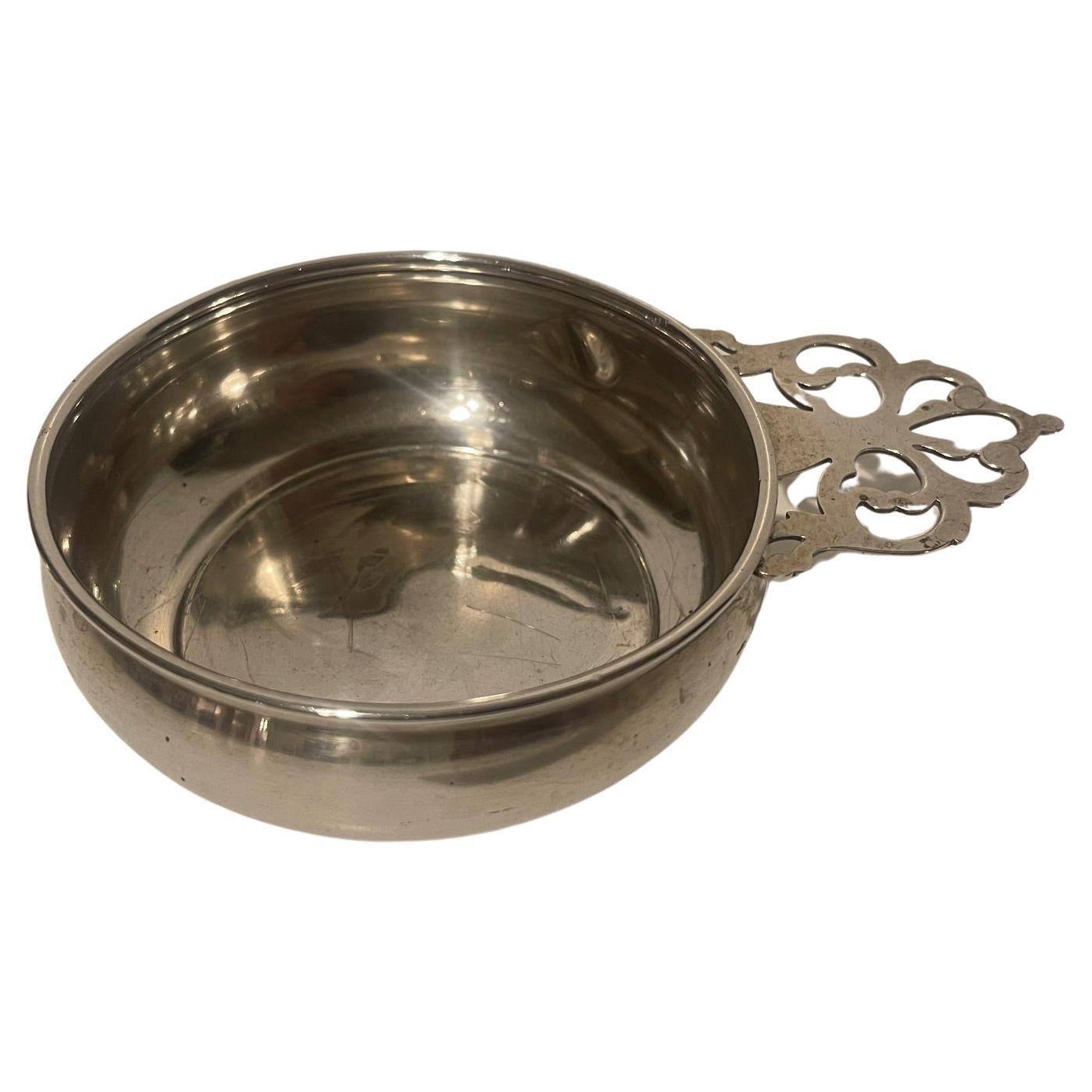 English Georgian Style Sterling Silver Porringer Bowl, Late 19th Century For Sale