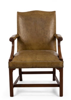 English Georgian Style Tan Leather Armchair with Brass Rivets