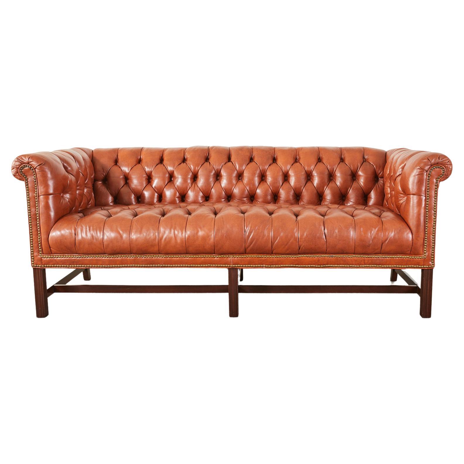 Danish Style Black Leather Tufted Settee at 1stDibs