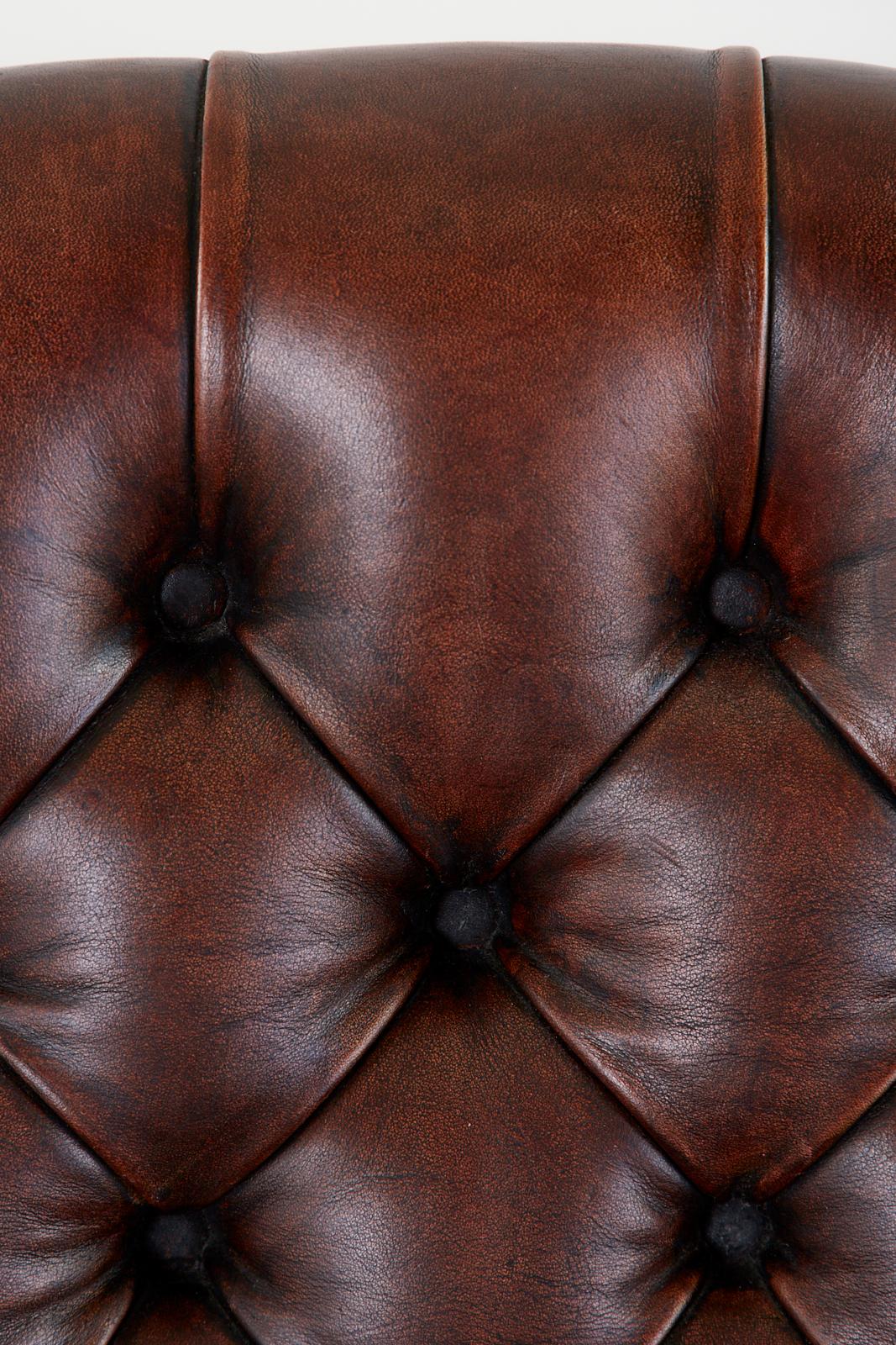 English Georgian Style Tufted Leather Chesterfield Wingback Settee 4