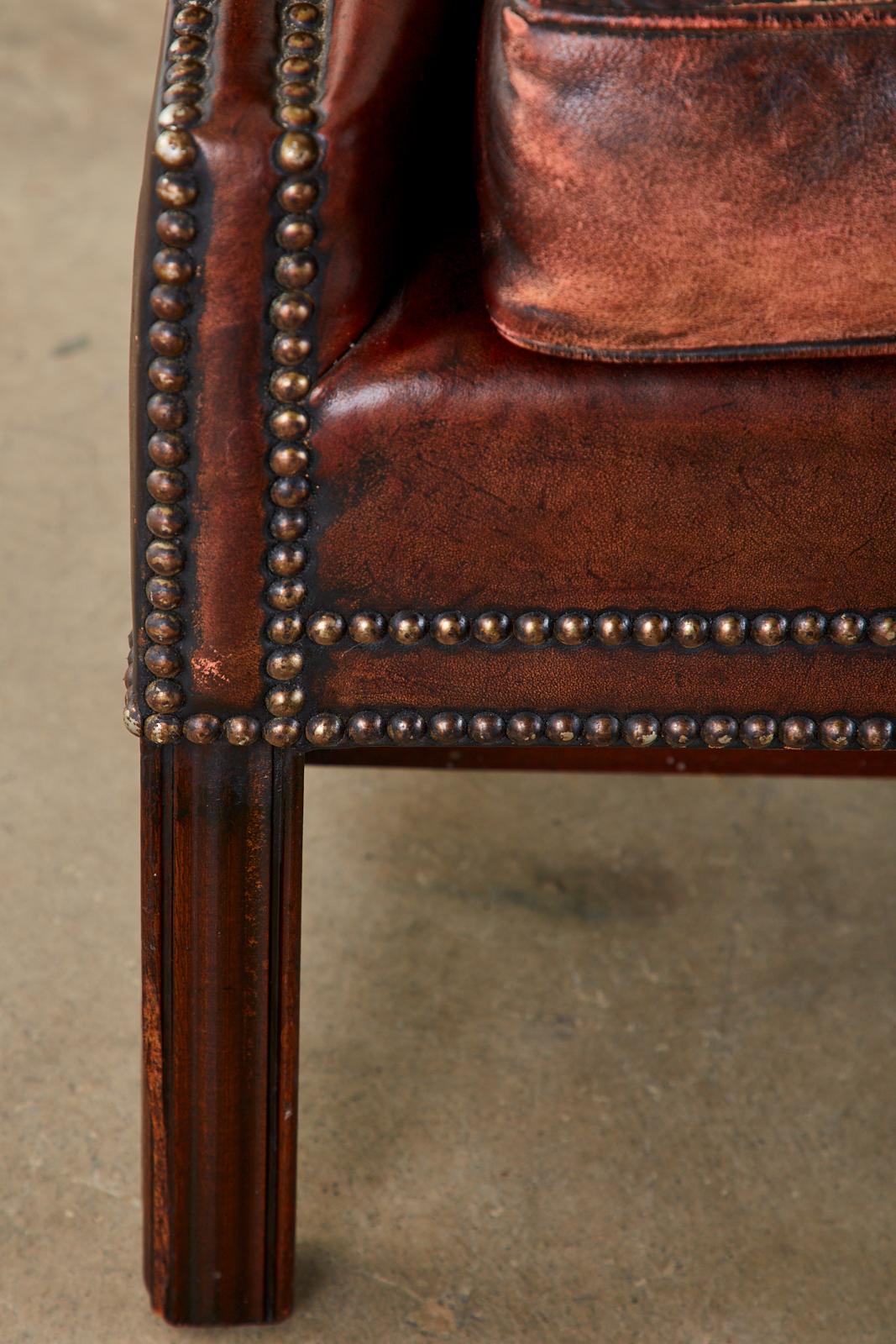 English Georgian Style Tufted Leather Chesterfield Wingback Settee 5