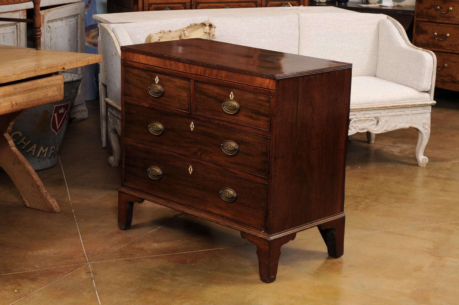 English Georgian Style Walnut Four-Drawer Chest with Sheraton Style Hardware For Sale 7