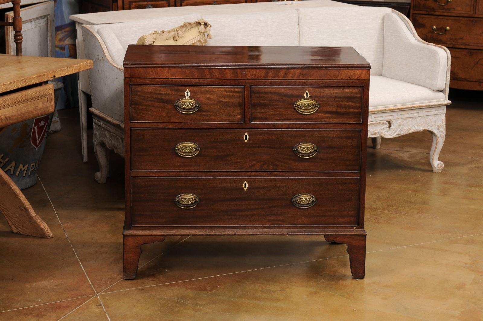 English Georgian Style Walnut Four-Drawer Chest with Sheraton Style Hardware For Sale 8