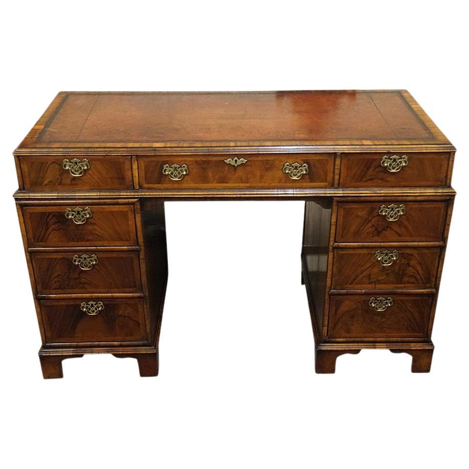 English Georgian style walnut pedestal desk For Sale