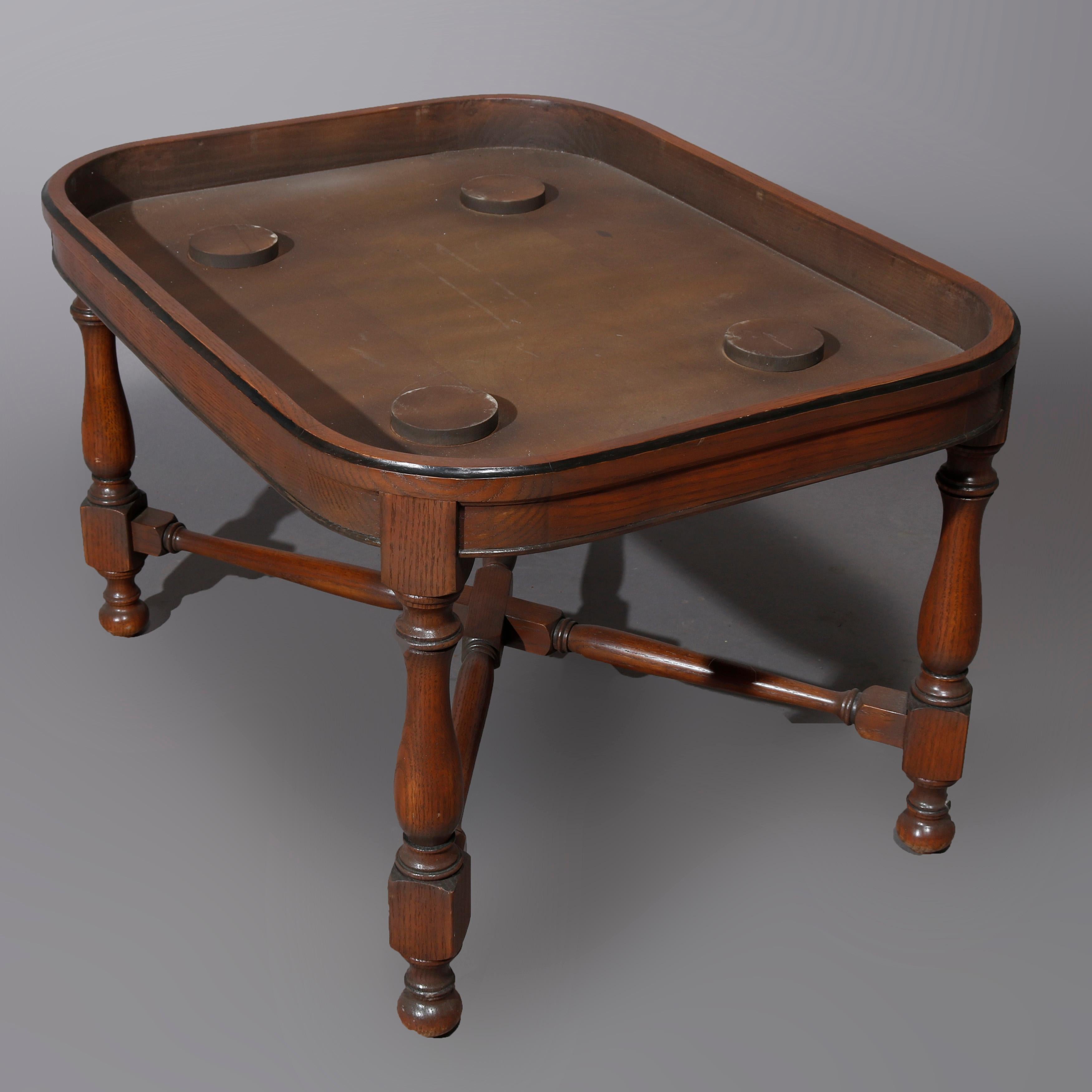 English Georgian Style Walnut Tea Table & Removable Toleware Serving Tray 20th For Sale 6