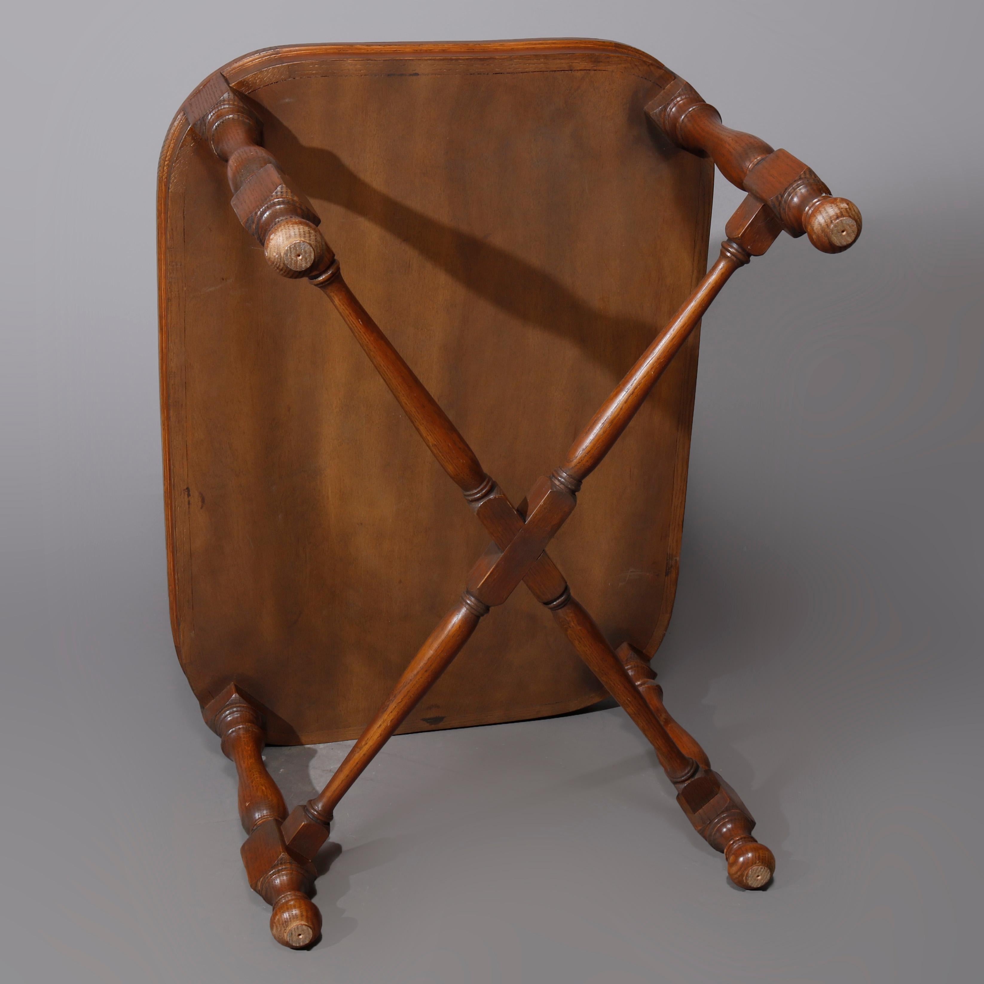 English Georgian Style Walnut Tea Table & Removable Toleware Serving Tray 20th For Sale 7