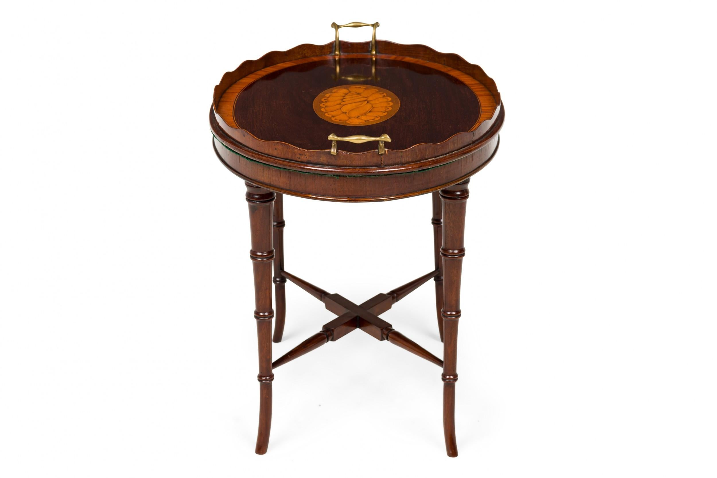 English Georgian Style Wood Tray Top Serving Table with Inlaid Conch Design 4