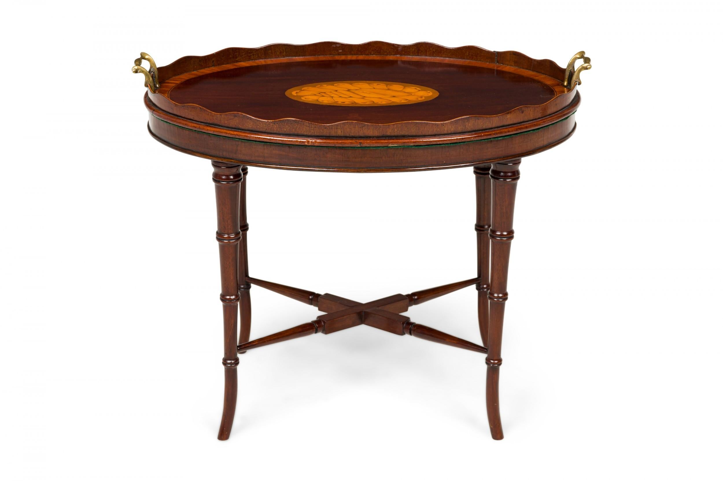 English Georgian Style Wood Tray Top Serving Table with Inlaid Conch Design 5