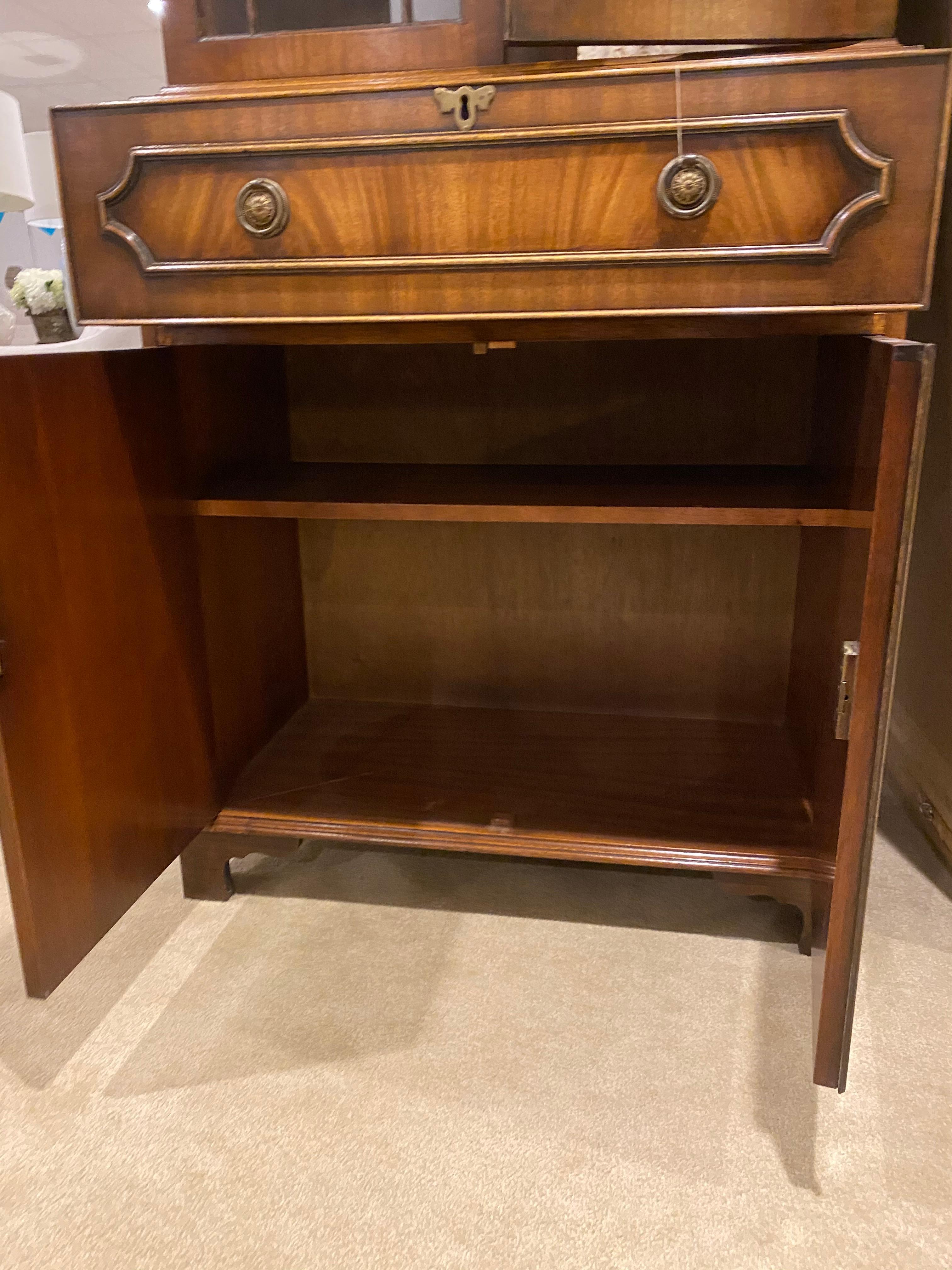 20th Century English Georgian Styling Bookcase with Secretary Desk Mahogany with Fitted Desk