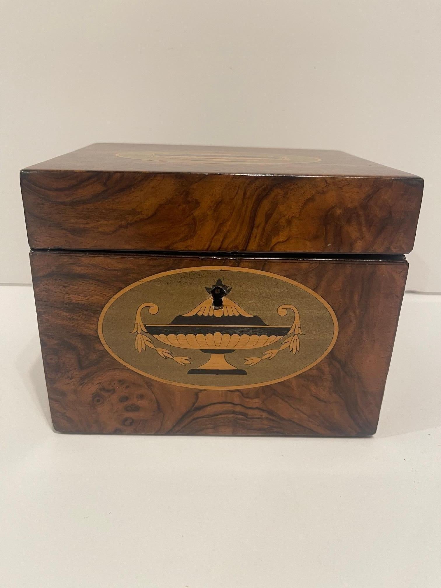 English Georgian Tea Caddy with Inlay and Interior Lid, 19th Century For Sale 1