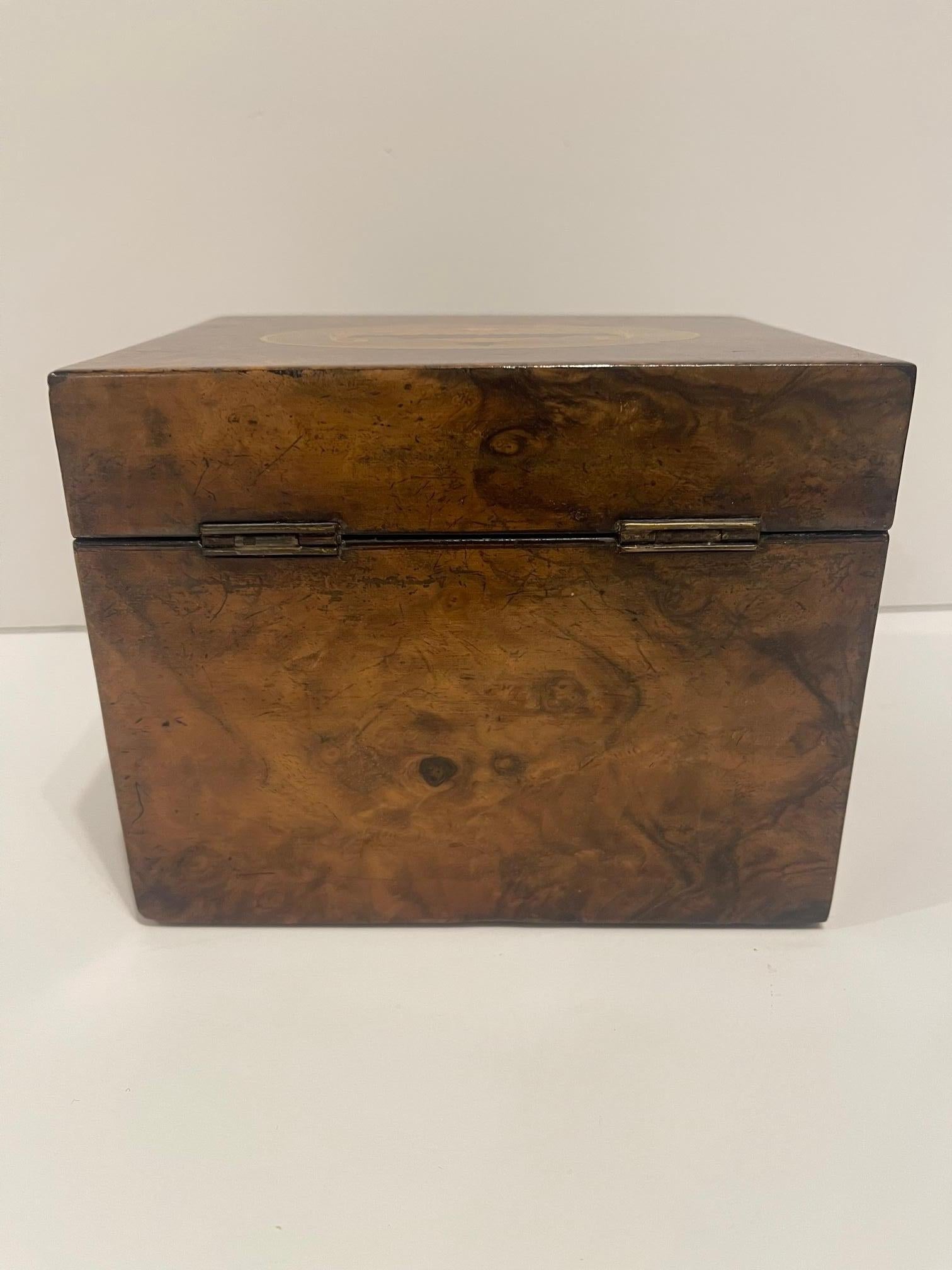 English Georgian Tea Caddy with Inlay and Interior Lid, 19th Century For Sale 3